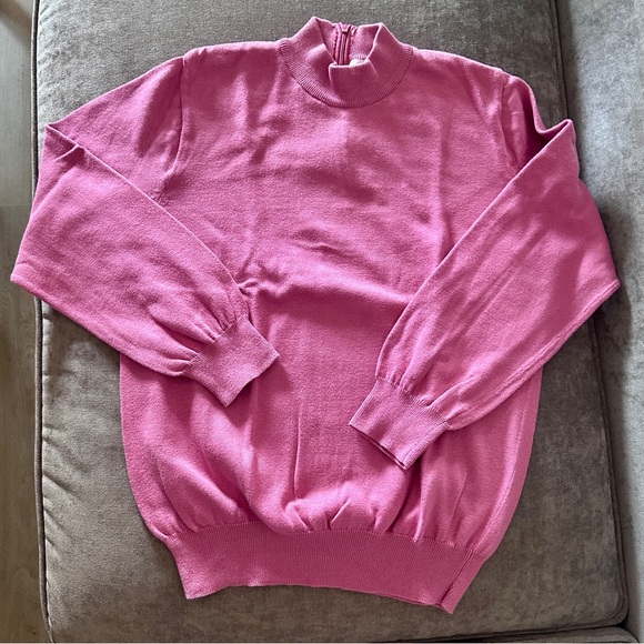 Vintage NICOLE SUMMERS 100% Cotton Pink Back Zip Mock Neck Turtleneck Sweater S - Picture 10 of 10
